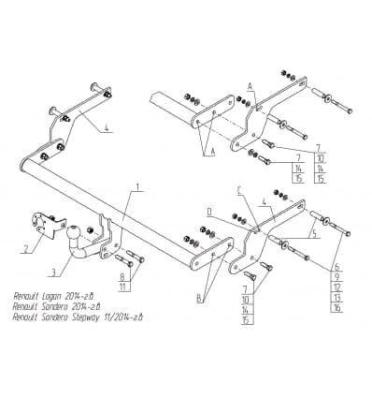 Фаркоп для Renault Logan 2004-2014 седан съемный крюк на двух болтах 1200кг Автос